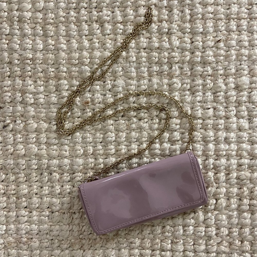 CLOSET CLOSING Blush Pink Patent Leather Clutch Bag with Gold Chain Strap